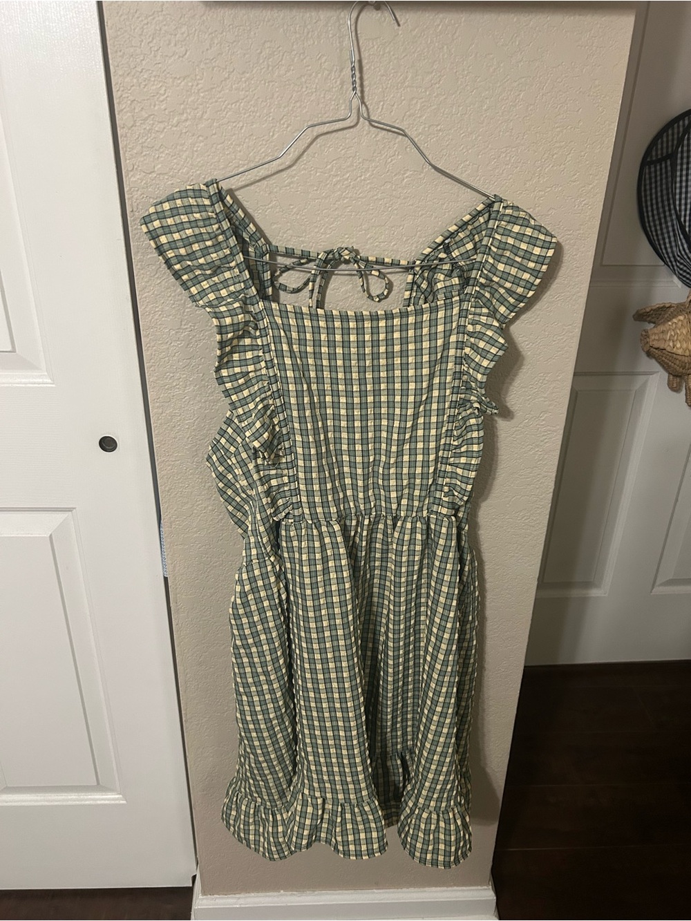 wild fable Green and Cream Gingham Ruffle Sundress